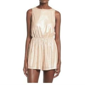 ASTR Champagne Gold Sequin Romper, Chic Romper Shorts XS